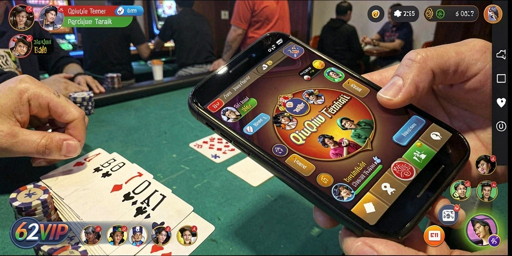 Tangkapan layar gameplay QiuQiu yang mendebarkan di 62VIP.