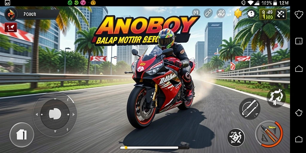 Gameplay seru ANOBOY dengan balapan motor yang menegangkan.