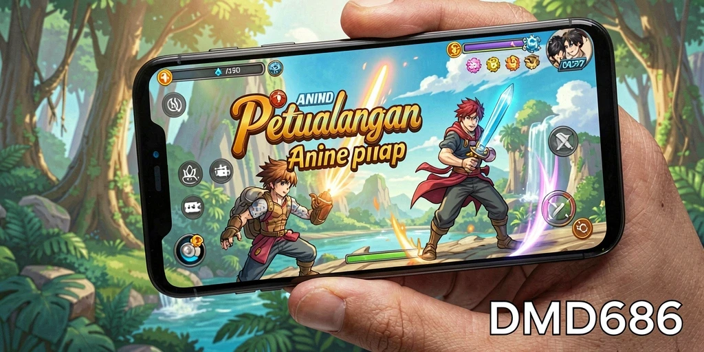 Screenshot permainan DMD686 menampilkan karakter anime dalam pertarungan epik.