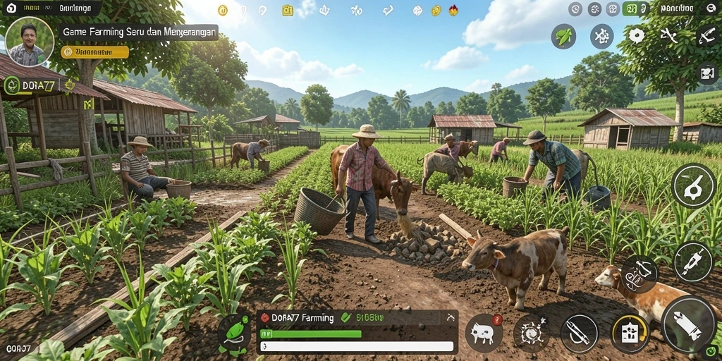 Screenshot menampilkan aktivitas seru dalam game Farming DORA77.