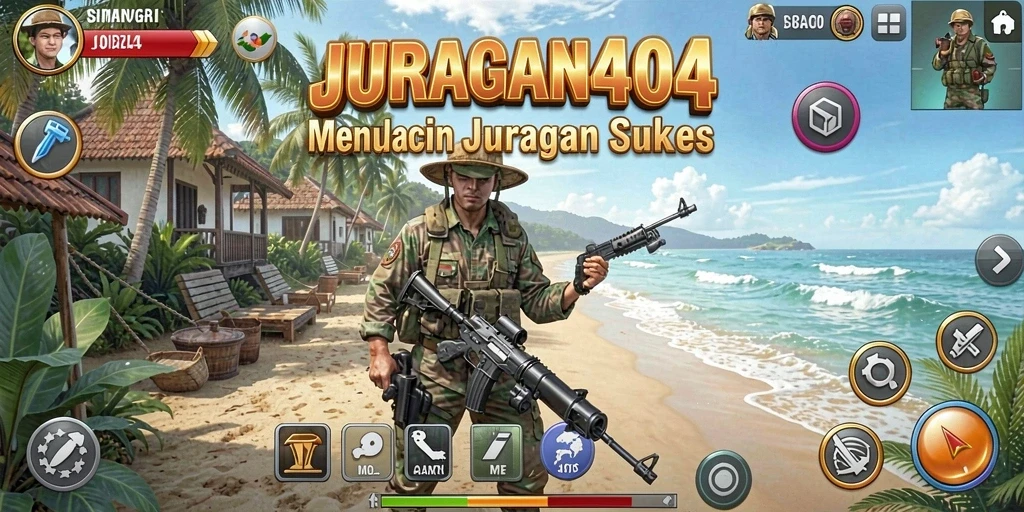 Tampilan gameplay seru dalam JURAGAN404 dengan interaksi bisnis yang realistis.