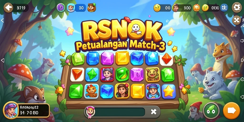Screenshot gameplay RSNOK menampilkan aksi Match-3 yang dinamis dan seru.