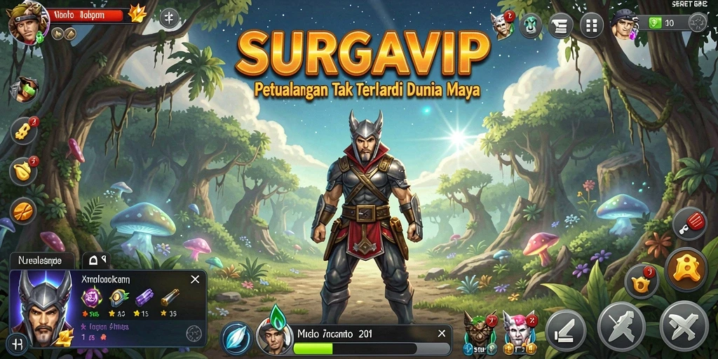 Screenshot utama SURGAVIP menampilkan gameplay petualangan yang mendebarkan.